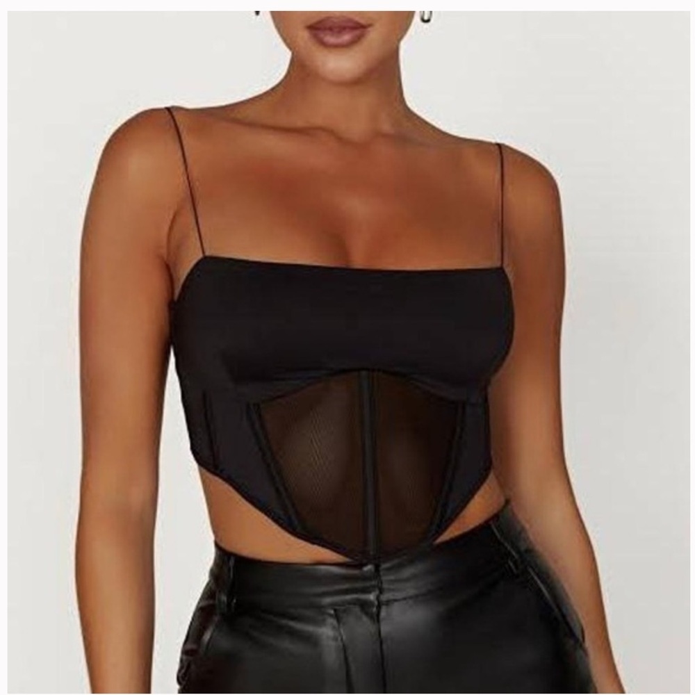 MESHKI JADA CORSET MESH PANEL BLACK BUSTIER TOP SIZE SMALL